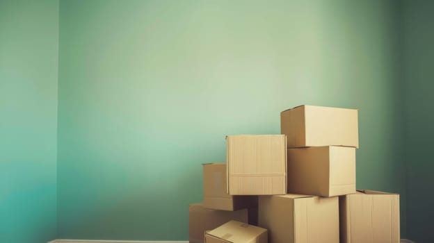 A stack of cardboard boxes scattered atop a plain floor, creating a cluttered and chaotic scene in an indoor setting.