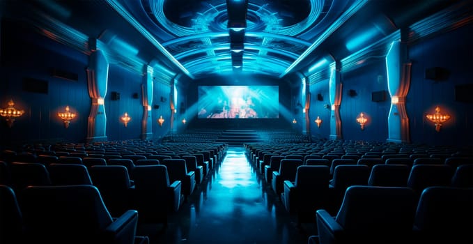 Large cinema, watching new films, blue hall, leisure for the whole family AI generated image