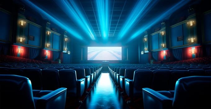 Large cinema, watching new films, blue hall, leisure for the whole family AI generated image