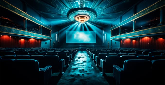Large cinema, watching new films, blue hall, leisure for the whole family AI generated image