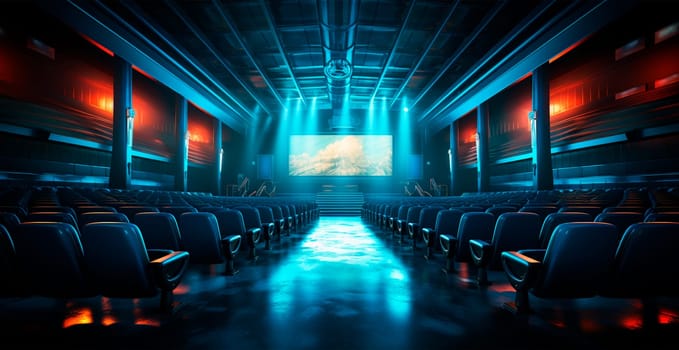 Large cinema, watching new films, blue hall, leisure for the whole family AI generated image