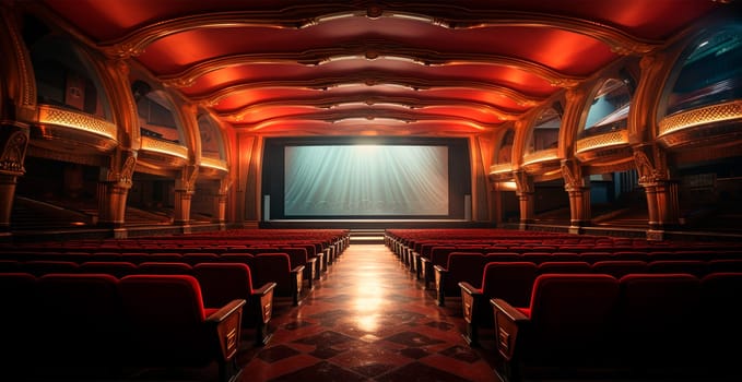 Large cinema, watching new films, red hall, leisure for the whole family AI generated image