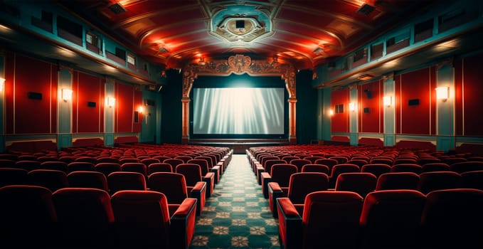 Large cinema, watching new films, red hall, leisure for the whole family AI generated image