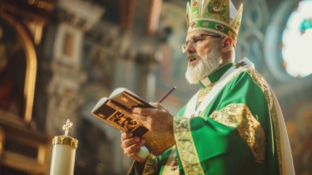 A man dressed in a priests outfit holding a book in his hands.
