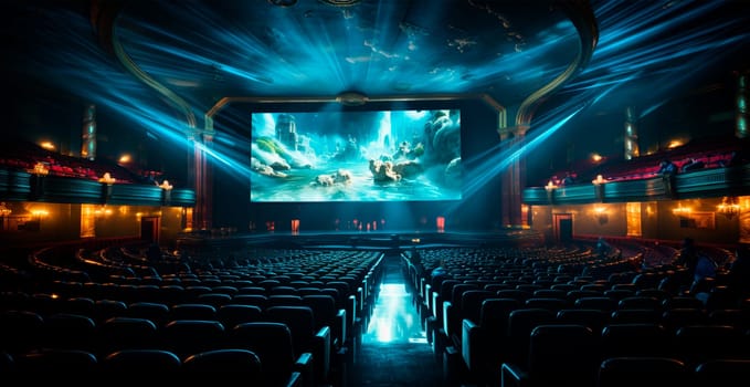 Large cinema, watching new films, blue hall, leisure for the whole family AI generated image