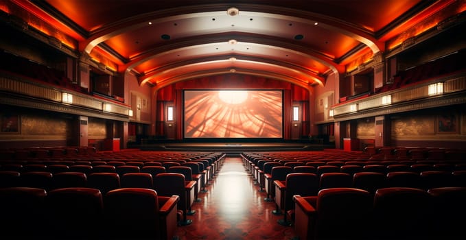 Large cinema, watching new films, red hall, leisure for the whole family AI generated image