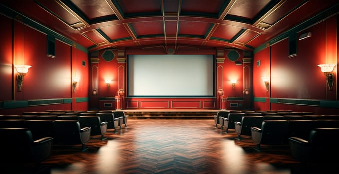 Large cinema, watching new films, red hall, leisure for the whole family AI generated image