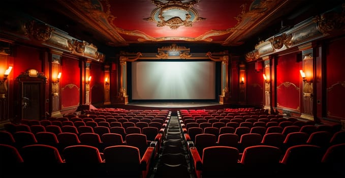 Large cinema, watching new films, red hall, leisure for the whole family AI generated image