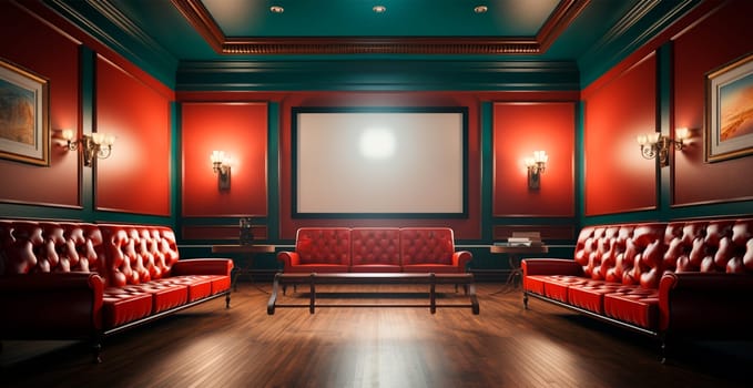 Large cinema, watching new films, red hall, leisure for the whole family AI generated image