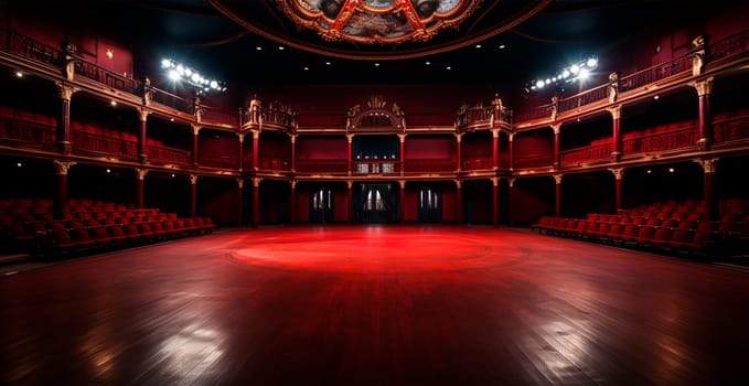 Large theater stage, rehearsal of a theater troupe AI generated image