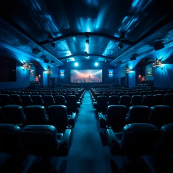 Large cinema, watching new films, blue hall, leisure for the whole family AI generated image