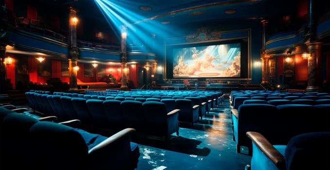 Large cinema, watching new films, blue hall, leisure for the whole family AI generated image