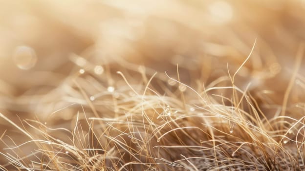 In this close-up shot, a field of grass is shown in detail. The individual blades of grass sway gently in the breeze, with sunlight casting shadows in between.