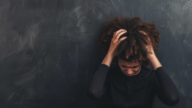 A man with dreadlocks stands confidently in front of a blackboard, possibly a teacher or presenter engaging with the audience. He appears focused and knowledgeable, ready to share information.