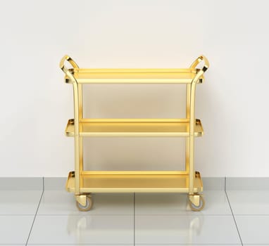 Empty gold food serving cart