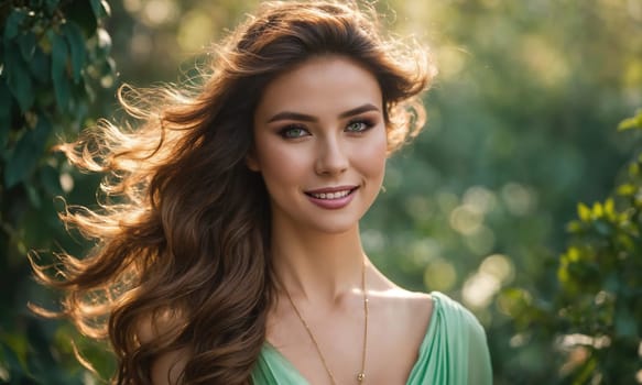 fashion interior photo of gorgeous woman in elegant clothes posing. ai generative.