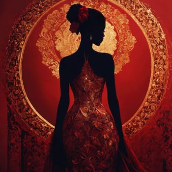 Fashion art portrait of a beautiful woman in a red dress. ai generative.