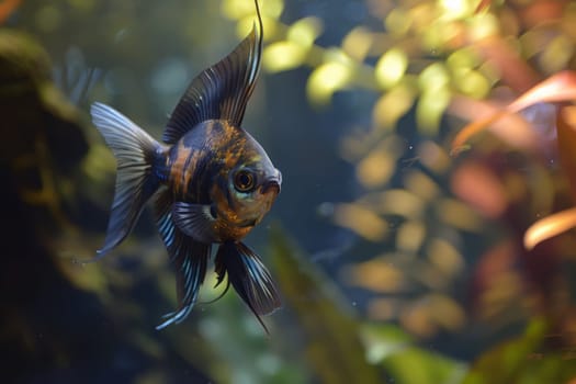A sleek silver fish gracefully swims through glistening water, its scales reflecting the sunlight in a mesmerizing display of fluid motion.