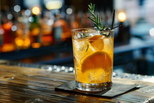 A close-up of a captivating drink sitting elegantly on a table, ready to be savored in its exquisite simplicity.