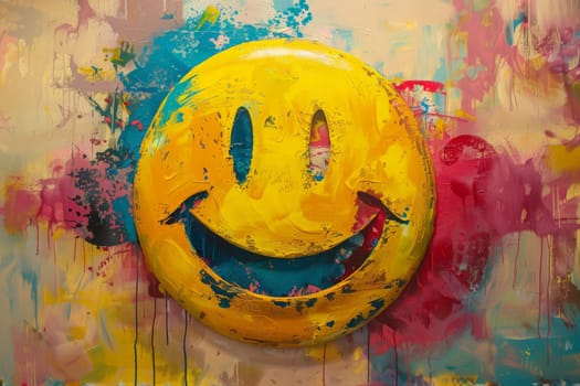 A cheerful yellow smiley face adorning a wall, bringing a pop of color and happiness to the surroundings.