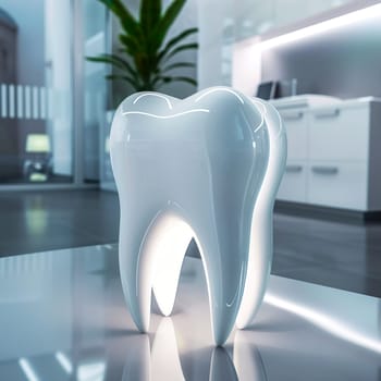 Symbolic image for dentist with a white plastic tooth generated by artificial intelligence