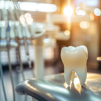 Symbolic image for dentist with a white plastic tooth generated by artificial intelligence