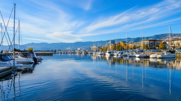 A harbor is bustling with activity as numerous boats of various sizes and colors fill the water under a clear blue sky. The boats are docked alongside each other, with some sailing in and out of the harbor.