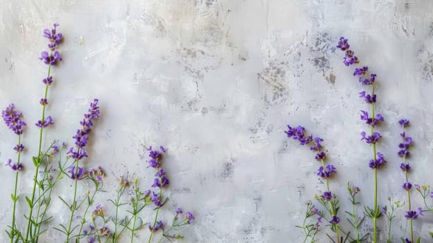 Numerous purple flowers are thriving on a wall, showcasing vibrant hues and adding a pop of color to the urban environment. The flowers appear healthy and abundant, contrasting beautifully against the rough textures of the wall.