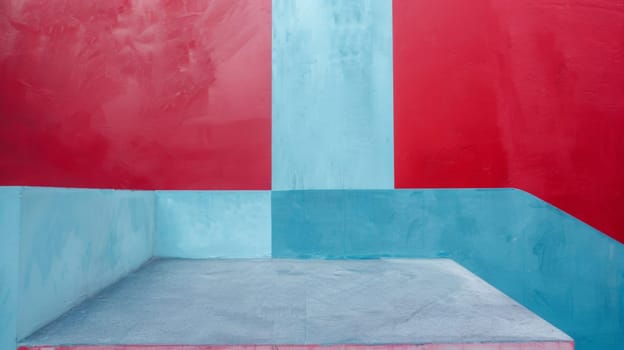 This painting depicts a bold and colorful wall with striking red, blue, and green hues. The colors appear to blend and contrast, creating a dynamic visual impact.