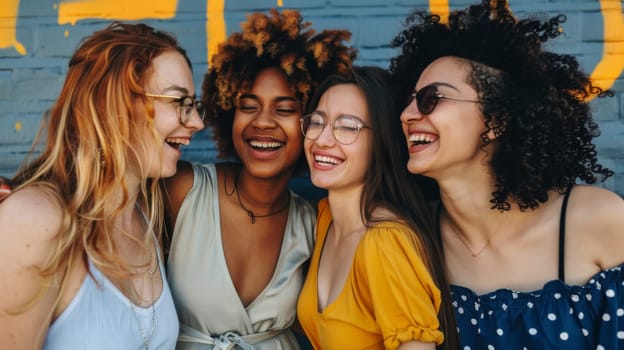 A group of women of diverse ages and backgrounds standing next to each other, looking towards the camera. They appear to be smiling and engaged in conversation, creating a sense of unity and camaraderie.