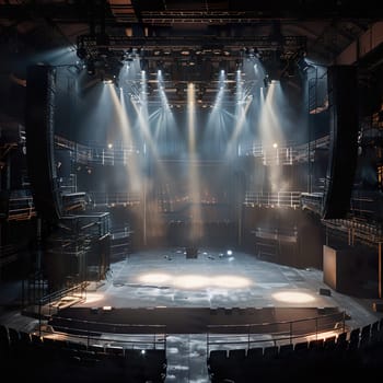 Photo of an old empty stage illuminated with spotlights generated by artificial intelligence