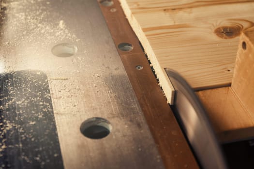 Circular saw and metal platform, saw dust and the symbol of hard work but well done.