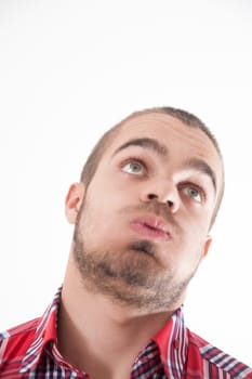 With a huff of discontent, the man's frustration is as visible as his casual plaid attire