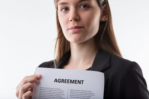 Corporate agreement presented by a meticulous professional woman