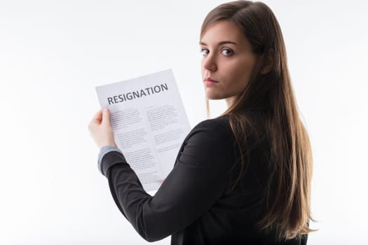 Serious expression on woman facing the implications of resignation