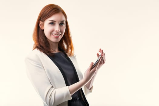 businesswoman's radiant smile and dynamic hand gesture indicate a successful pitch or presentation in progress