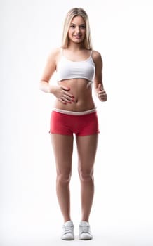 Vibrant model in workout gear promotes a positive, healthy image