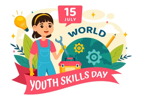 World Youth Skills Day Vector Illustration of People with Skills for Various Employment and Entrepreneurship in Flat Kids Cartoon Background Design