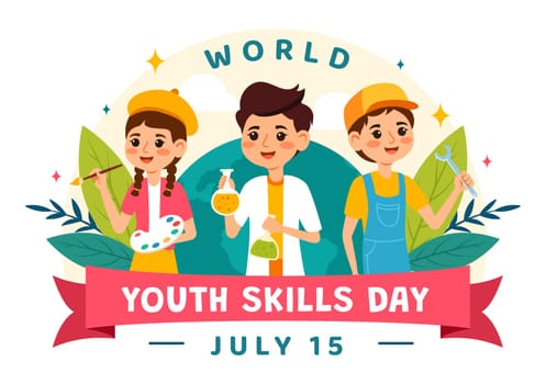 World Youth Skills Day Vector Illustration of People with Skills for Various Employment and Entrepreneurship in Flat Kids Cartoon Background Design