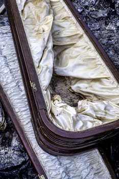 Detail of old abandoned coffin, death and cemetery