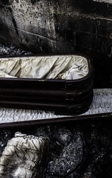 Detail of old abandoned coffin, death and cemetery