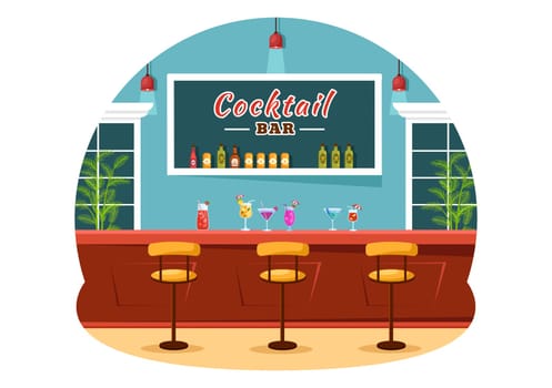 Cocktail Bar or Nightclub Vector Illustration of Friends Hanging Out with Alcoholic Fruit Juice Drinks or Cocktails in Flat Cartoon Background