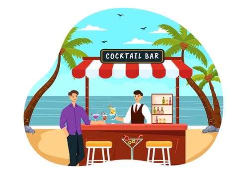 Cocktail Bar or Nightclub Vector Illustration of Friends Hanging Out with Alcoholic Fruit Juice Drinks or Cocktails in Flat Cartoon Background