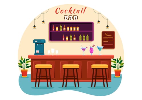 Cocktail Bar or Nightclub Vector Illustration of Friends Hanging Out with Alcoholic Fruit Juice Drinks or Cocktails in Flat Cartoon Background