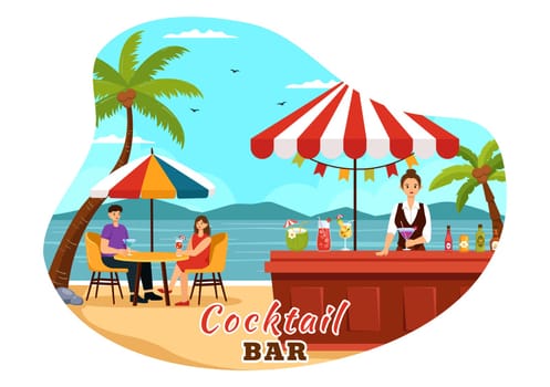 Cocktail Bar or Nightclub Vector Illustration of Friends Hanging Out with Alcoholic Fruit Juice Drinks or Cocktails in Flat Cartoon Background