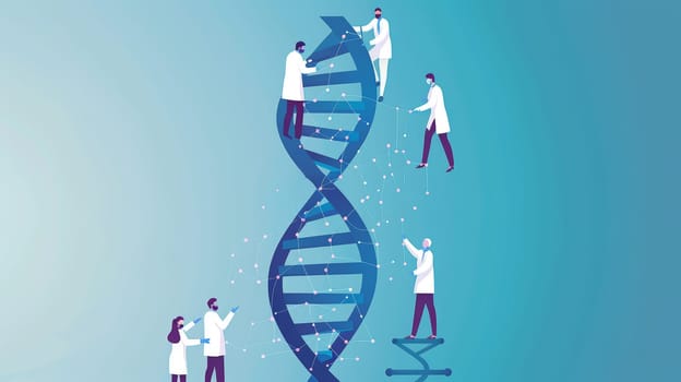 Witness the collaborative efforts of a team of scientists as they delve into the intricate world of DNA, symbolizing the boundless potential for advancements in human health. This compelling image captures the essence of innovation and exploration in the realm of genetics, offering a glimpse into the promising future of medical breakthroughs.