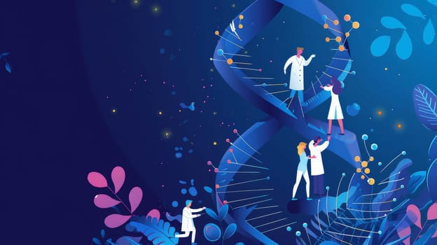 Witness the collaborative efforts of a team of scientists as they delve into the intricate world of DNA, symbolizing the boundless potential for advancements in human health. This compelling image captures the essence of innovation and exploration in the realm of genetics, offering a glimpse into the promising future of medical breakthroughs.