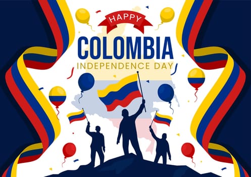 Happy Colombia Independence Day Vector Illustration on 20 July with Waving Flag and Ribbon in National Holiday Celebration Flat Cartoon Background