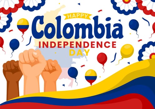 Happy Colombia Independence Day Vector Illustration on 20 July with Waving Flag and Ribbon in National Holiday Celebration Flat Cartoon Background