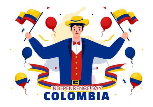 Happy Colombia Independence Day Vector Illustration on 20 July with Waving Flag and Ribbon in National Holiday Celebration Flat Cartoon Background